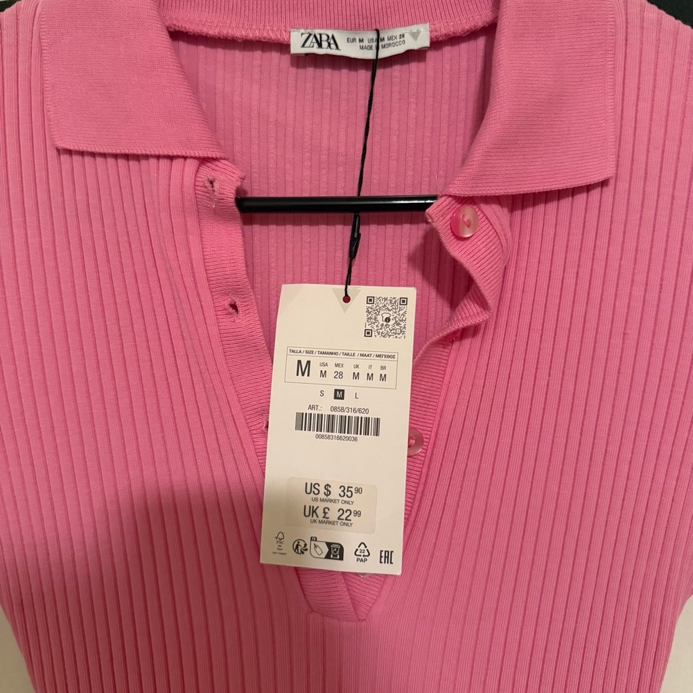 Zara Pink Ribbed Polo Midi Dress | Size M - Picture 3 of 3